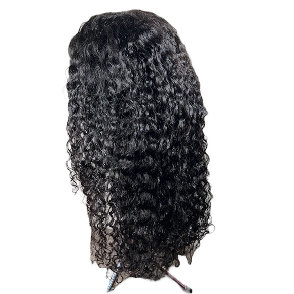 Natural Black Human Hair Water Wave Pre Cut Glueless 24 Inch Wig - Picture 1 of 12